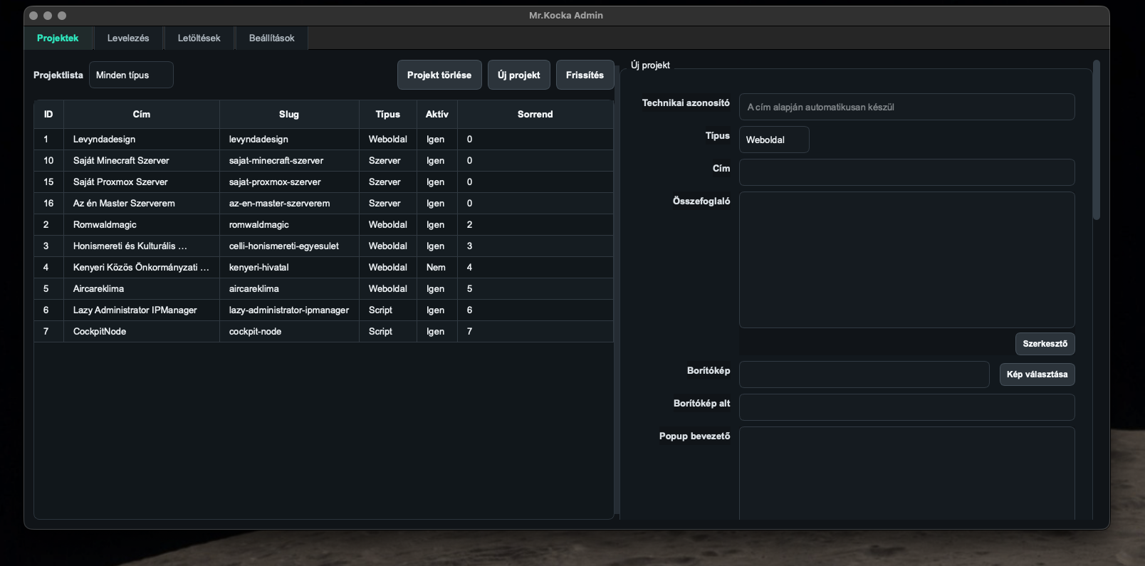 Weboldal Admin App projekt borítóképe